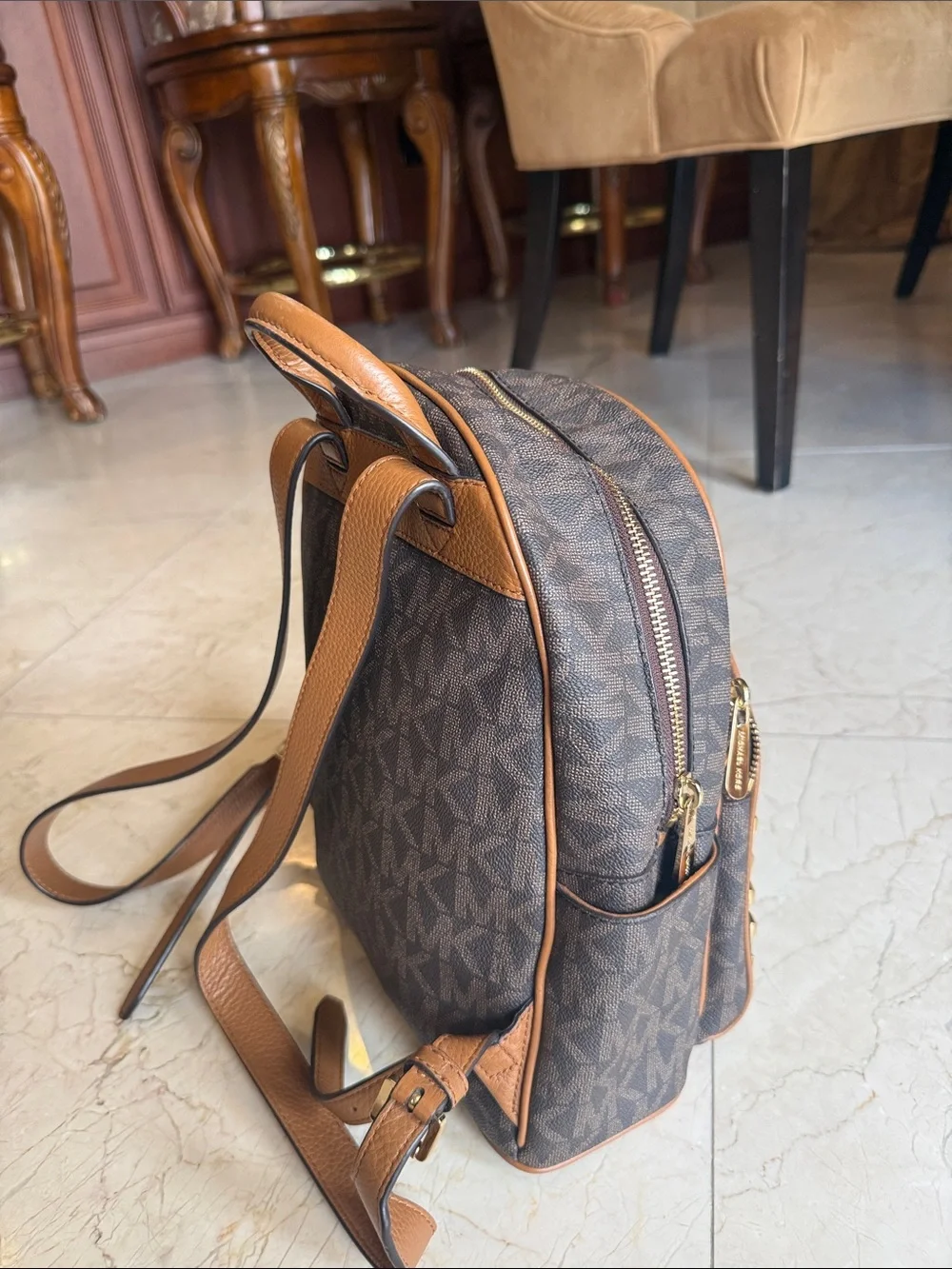 Michael Kors Brown MK Logo Backpack with Gold Studs PERFECT CONDITION